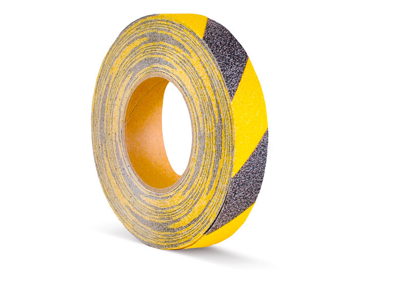 m2 antislip mat™, warning, black/yellow roll, 25 mm x 18.3 m