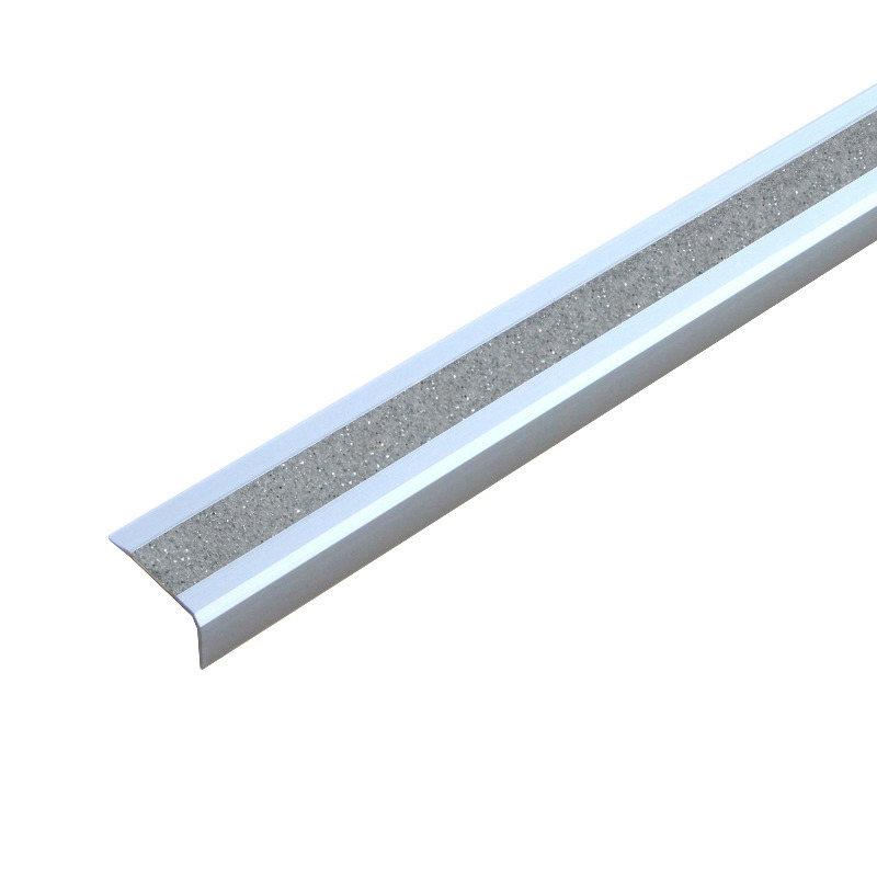 Perfil de borde para peldaño antideslizante, aluminio, GlitterGrip, plateado, ancho 1000 mm - 1