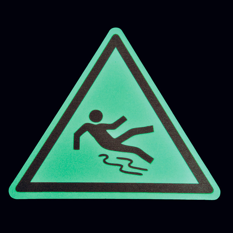 m2-Antirutschbelag™, Bodenmarkierungssymbol, nachleuchtend, "Vorsicht Rutschgefahr", Dreieck 600 mm - 1