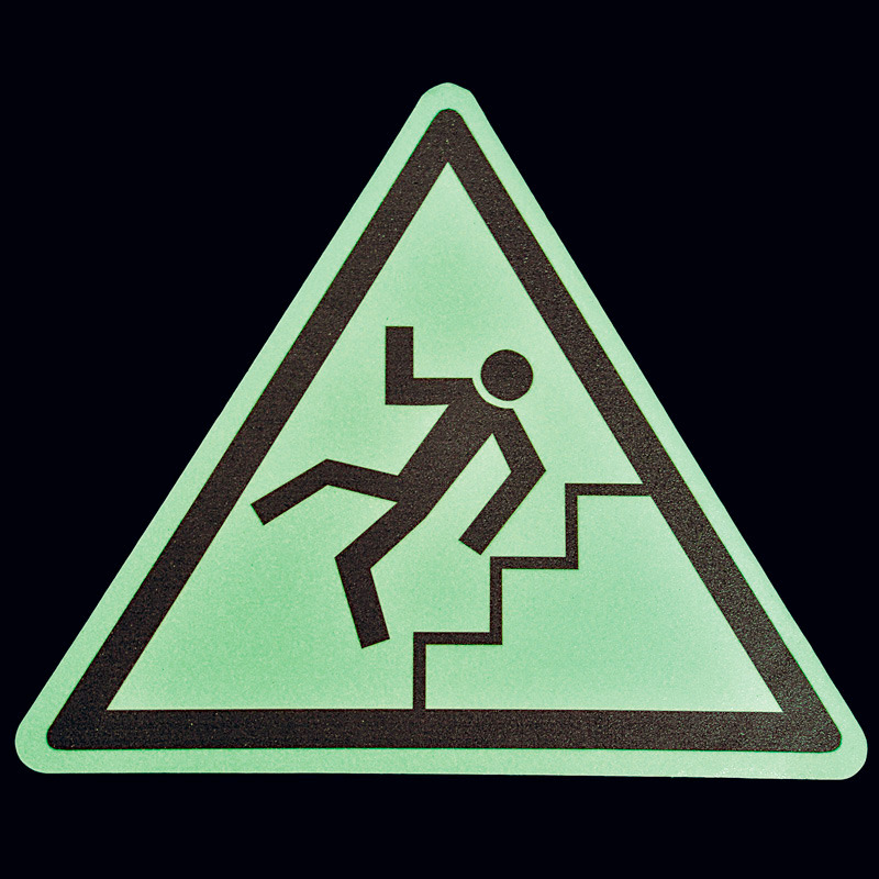 m2-Antirutschbelag™,Bodenmarkierungssymbol,nachleuchtend, "Vorsicht Treppe", Dreieck 600mm - 1