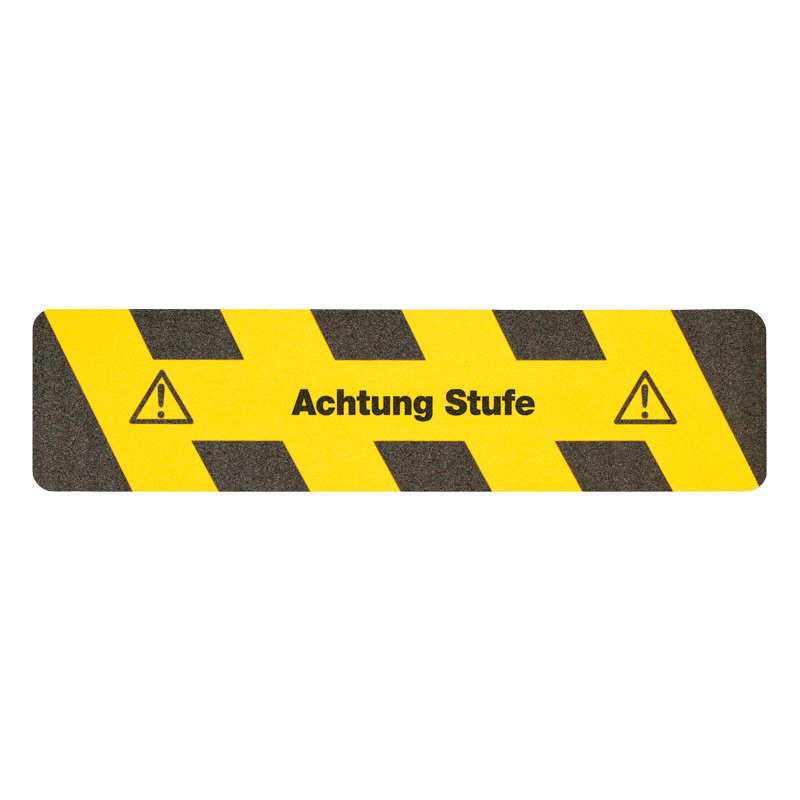 m2-Antirutschbelag™, Warnmarkierung, schwarz/gelb, "Achtung Stufe", Streifen 150 x 610 mm - 2