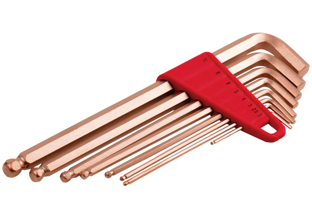 Set de llaves allen con cabezal esférico 2-10 mm, cobre-berilio sin chispas, para zonas ATEX - 1