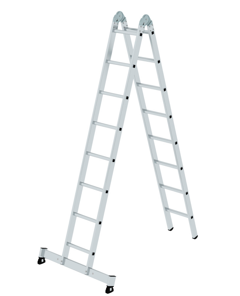 Klappleiter aus Aluminium, mit nivello®-Traverse, rutschsichere Leiterschuhe, 2 x 8 Sprossen