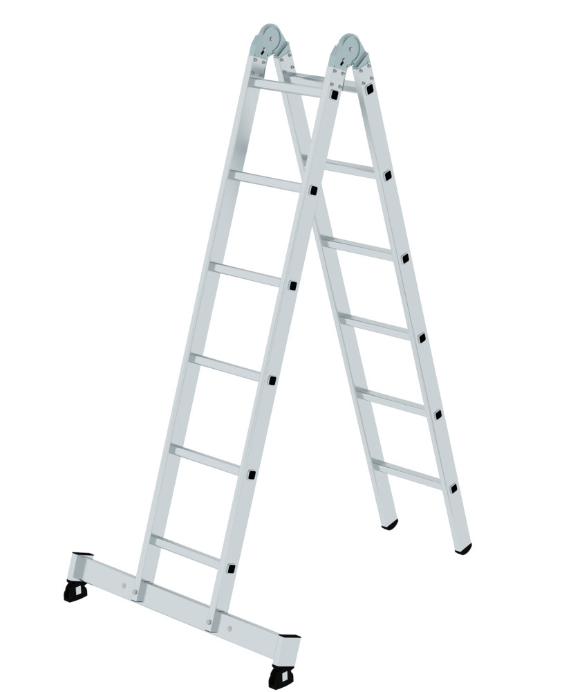 Klappleiter aus Aluminium, mit nivello®-Traverse, rutschsichere Leiterschuhe, 2 x 6 Sprossen - 1