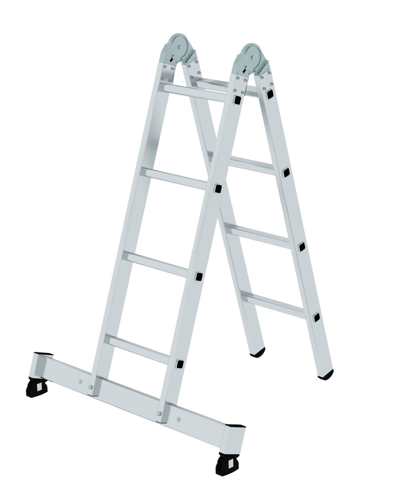 Klappleiter aus Aluminium, mit nivello®-Traverse, rutschsichere Leiterschuhe, 2 x 4 Sprossen - 4