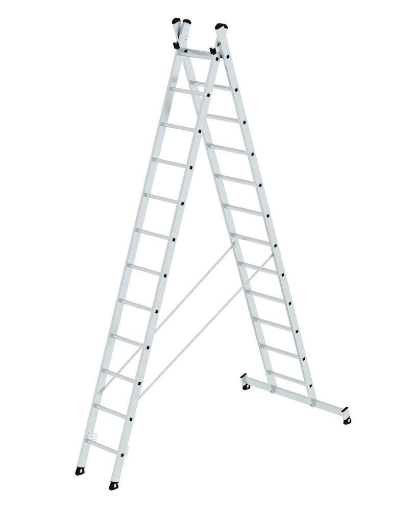Vielzweckleiter aus Aluminium, mit nivello®-Traverse, rutschsichere Leiterschuhe, 2 x 12 Sprossen - 1