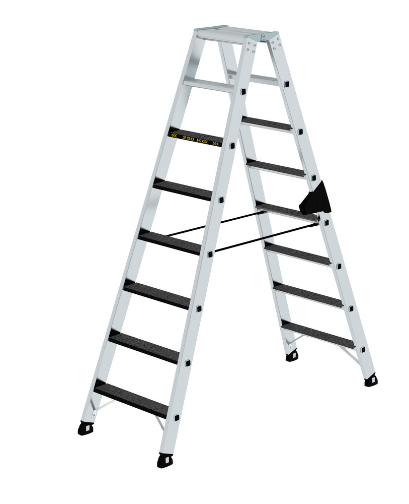 Schodový stojatý rebrík z hliníka, zaťaženie do 250 kg, odolnosť proti šmyku R 13, 2 x 8 schod. - 1