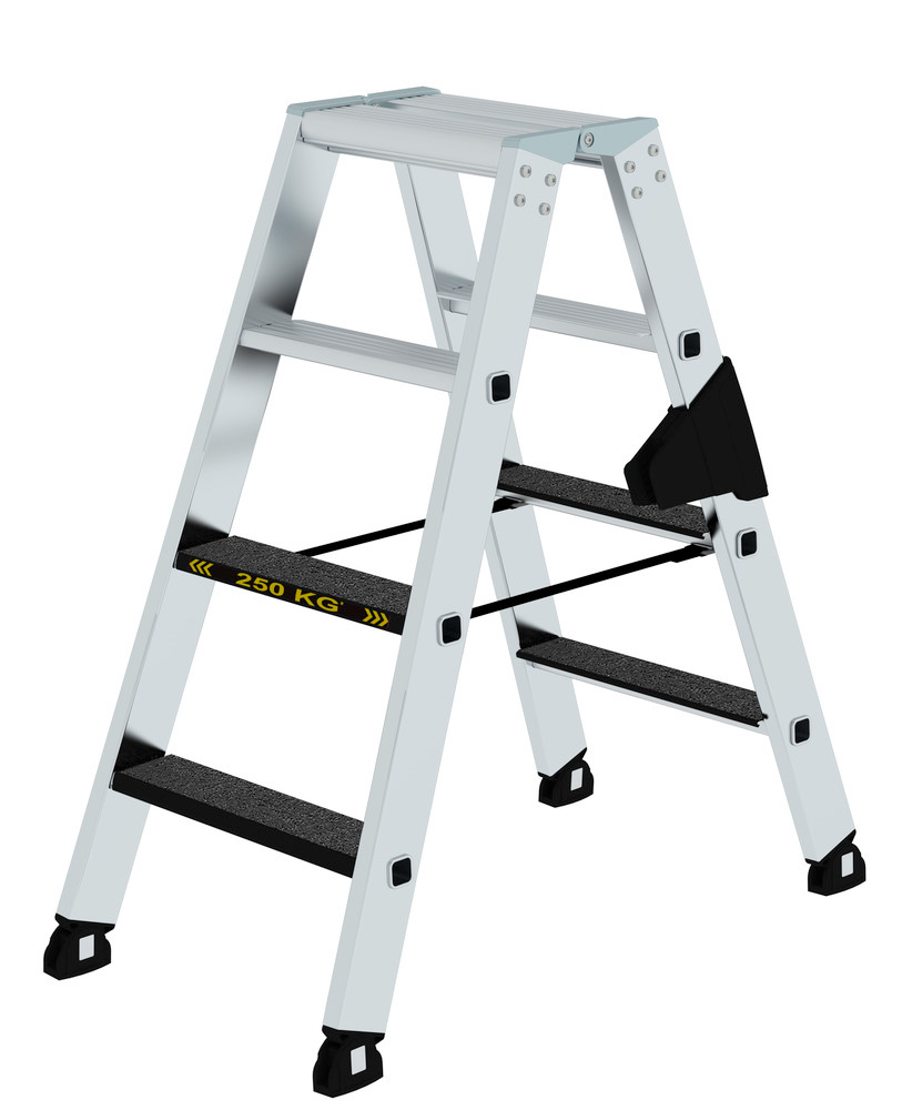 Schodový stojatý rebrík z hliníka, zaťaženie do 250 kg, odolnosť proti šmyku R 13, 2 x 4 schod. - 1