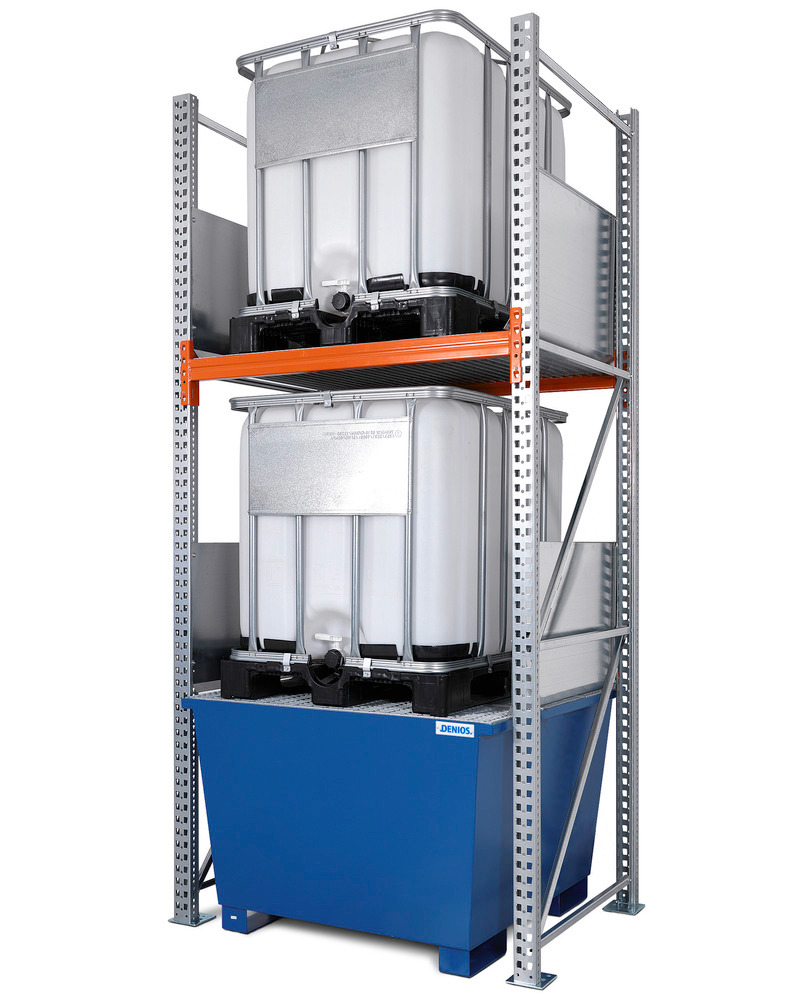 IBC Tote Storage Rack - 2 Tiers - 2 IBC Capacity - Steel Construction - Compliant Sump - 3