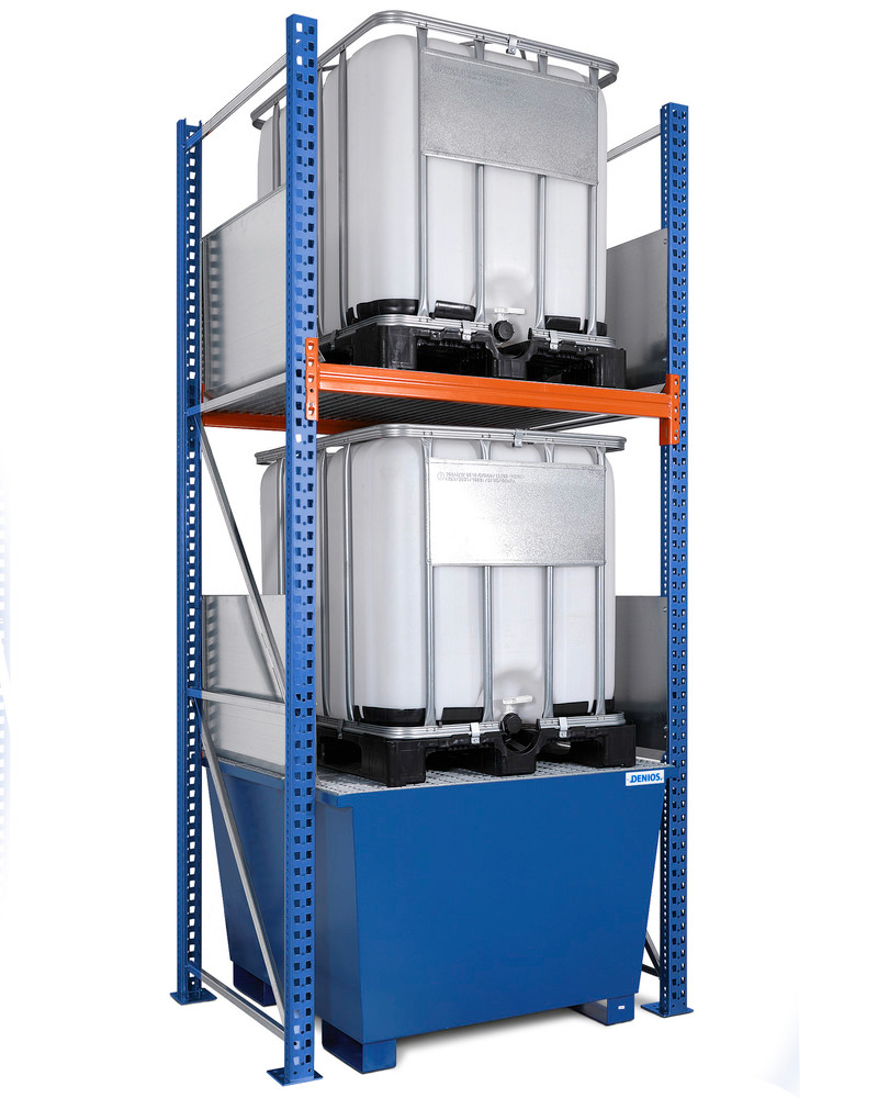 IBC Tote Storage Rack - 2 Tiers - 2 IBC Capacity - Steel Construction - Compliant Sump - 1