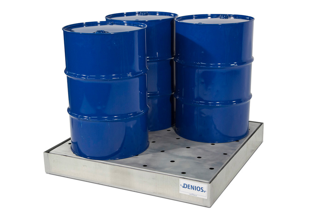 Spill Sump - 4 Drum Capacity - With Platform - Galvanized Steel Construction - Secure Storage - 1