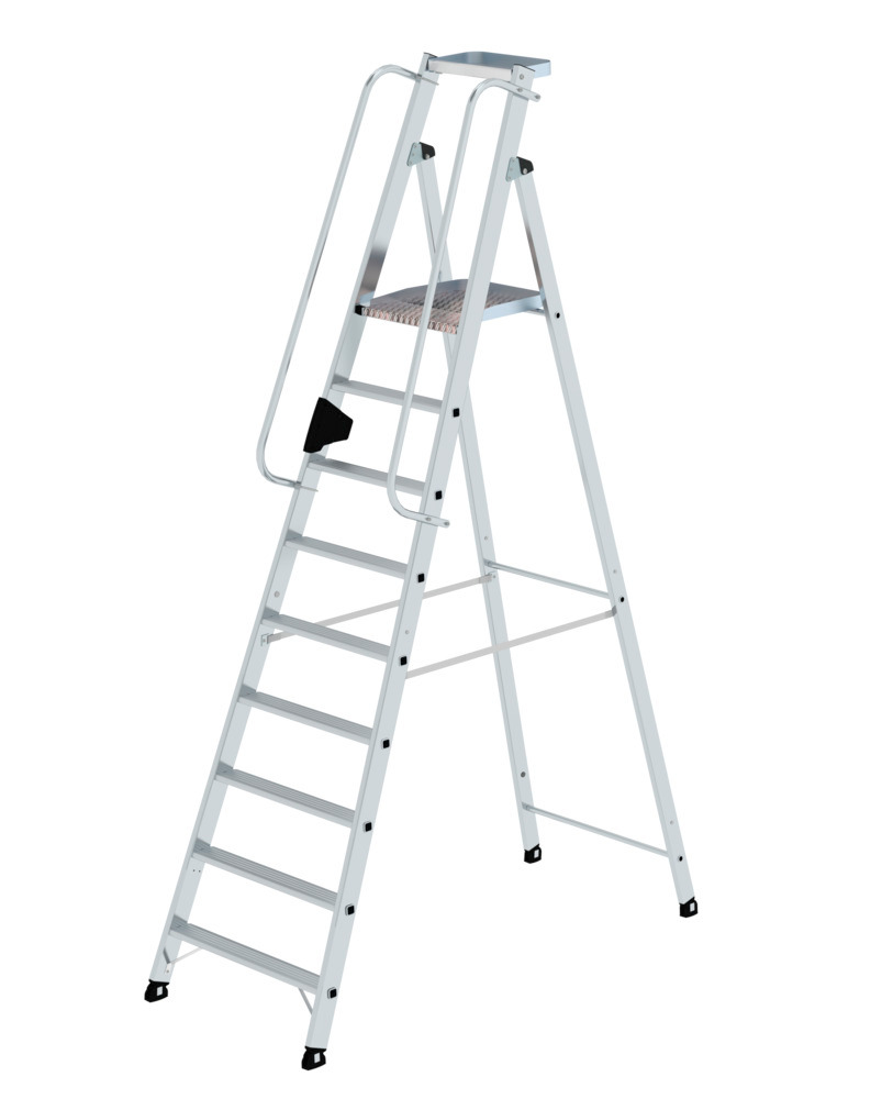 Stufenstehleiter aus Aluminium, 9 Stufen, mit nivello®-Leiterschuhe und ergo-pad® Griffzone