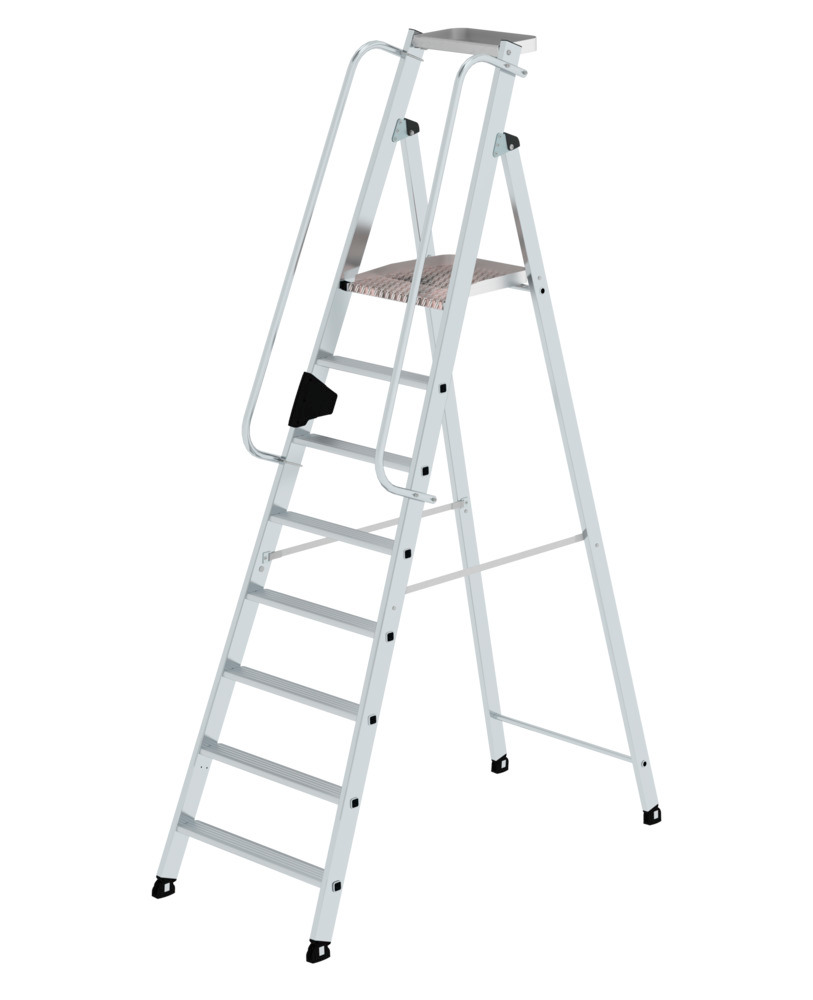 Stufenstehleiter aus Aluminium, 8 Stufen, mit nivello®-Leiterschuhe und ergo-pad® Griffzone - 1