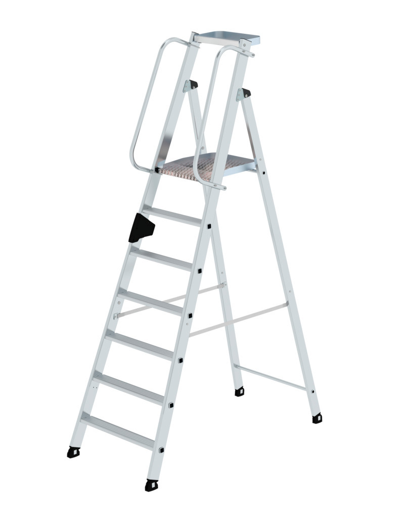 Stufenstehleiter aus Aluminium, 7 Stufen, mit nivello®-Leiterschuhe und ergo-pad® Griffzone