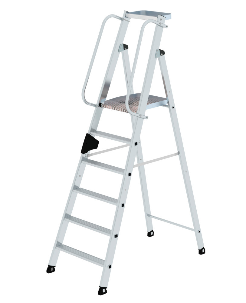 Stufenstehleiter aus Aluminium, 6 Stufen, mit nivello®-Leiterschuhe und ergo-pad® Griffzone - 1