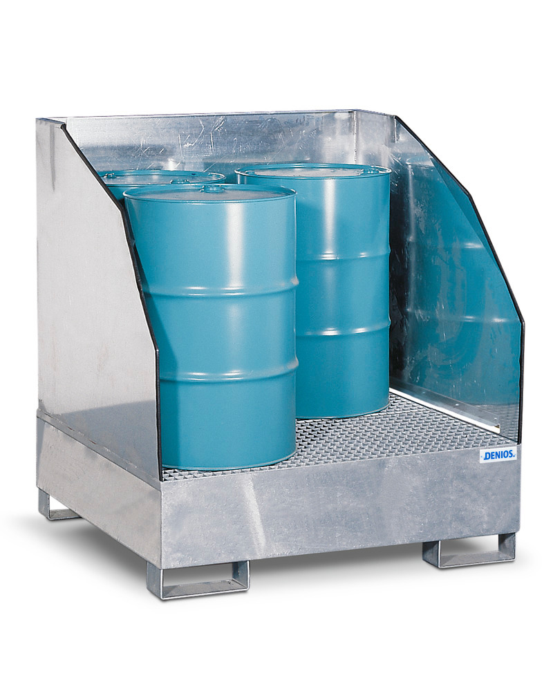 Transport Pallet -  4 Drum Capacity - Galvanized Steel Construction - Separation Walls - 2