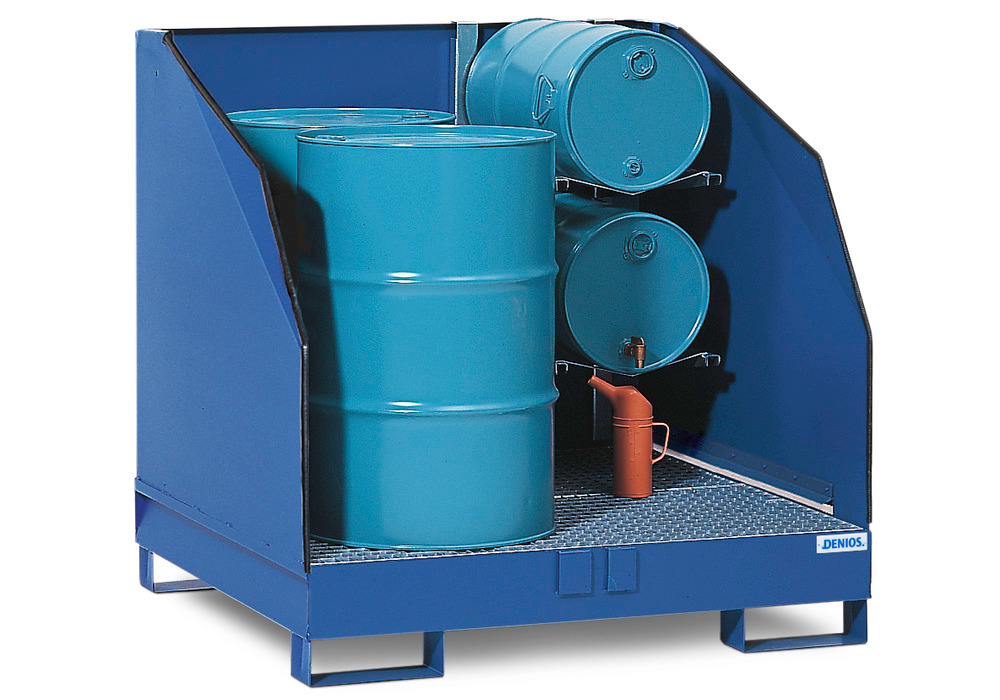 Transport Spill Containment Pallet - 4 Drum Capacity - Separation Walls - Painted Steel - 3