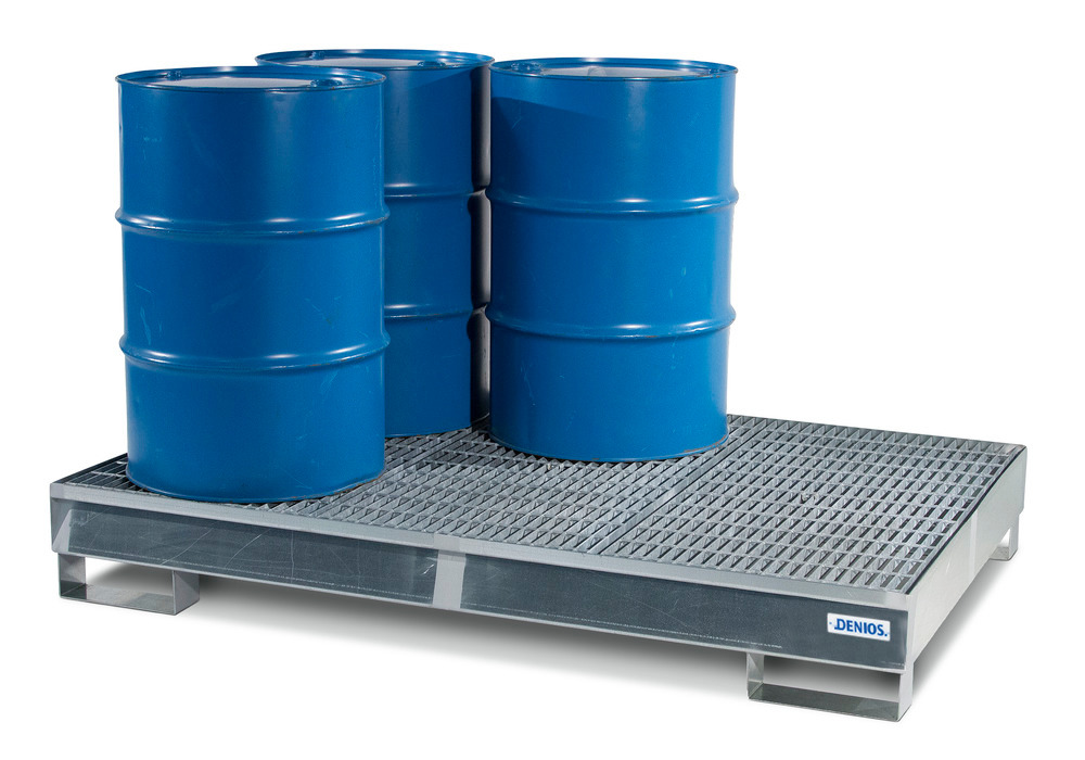 Spill Pallet - 6 Drum Capacity - Removable Grating - Forklift Access - Galvanized Steel - 2