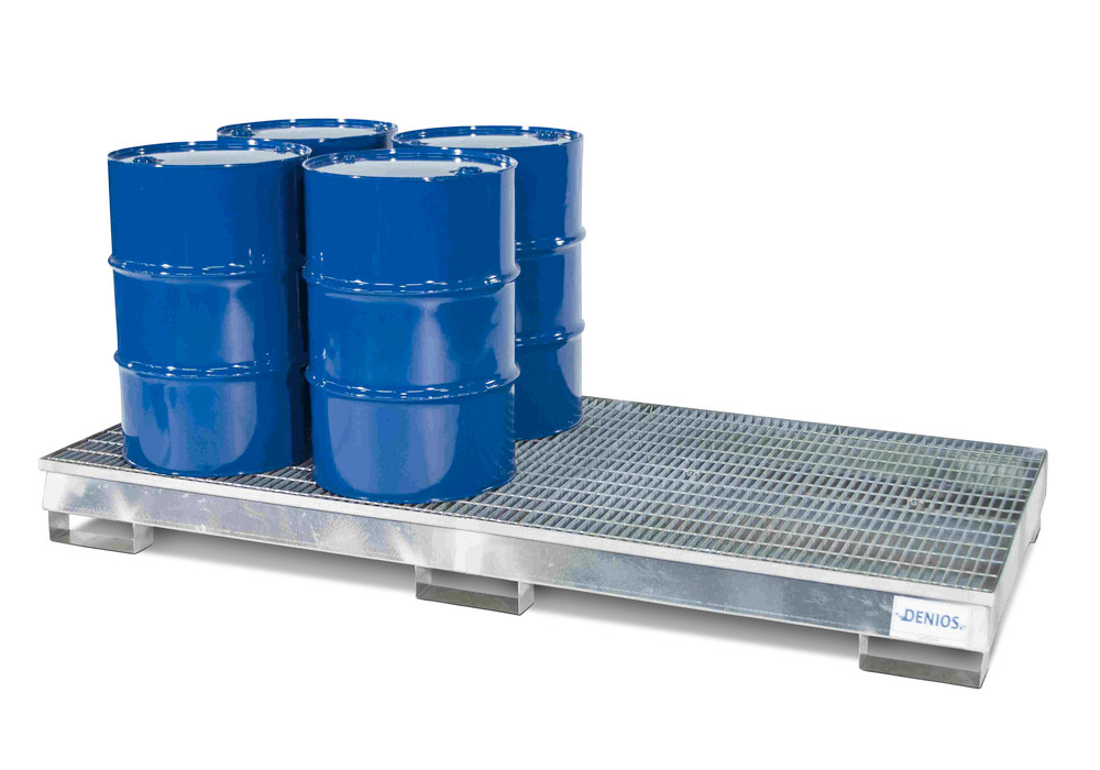 Spill Containment Pallet - 8 Drum Capacity - Removable Grating - Forklift Access - Galvanized Steel - 1