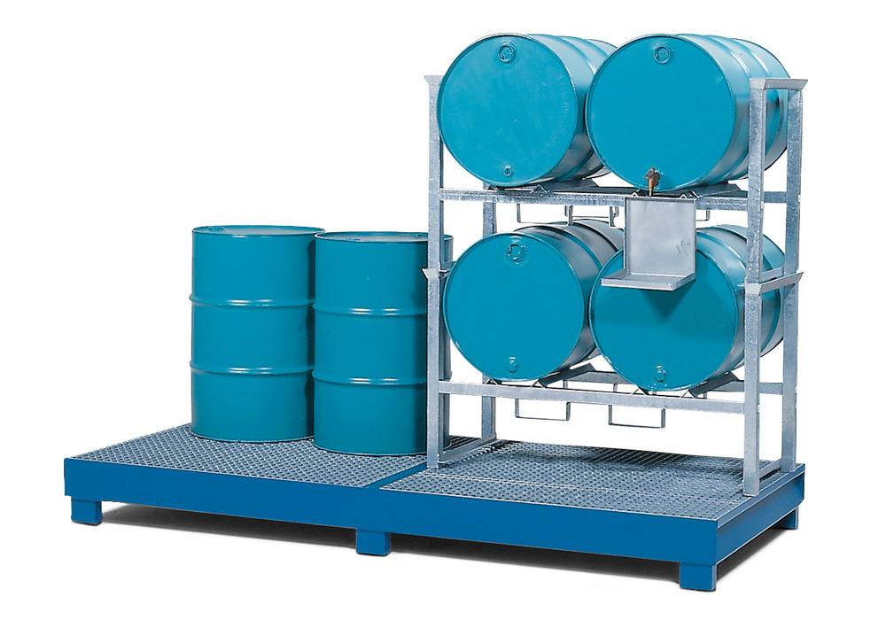 Drum Rack & 8-Drum Spill Pallet Combo - 2 Storage Tiers - Painted Steel - Stackable - 1