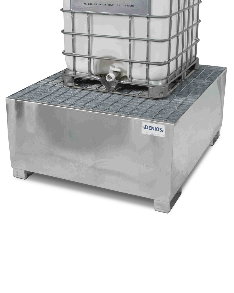 IBC Spill Containment Pallet - Dispensing Platform - 350 IBC Tote - Galvanized Steel - Full Grating - 1