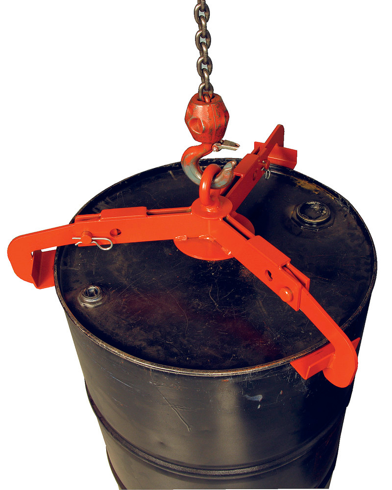 Open head Drum Lifter - Steel Construction - Powder Coated - Three Gripping Hooks - 1