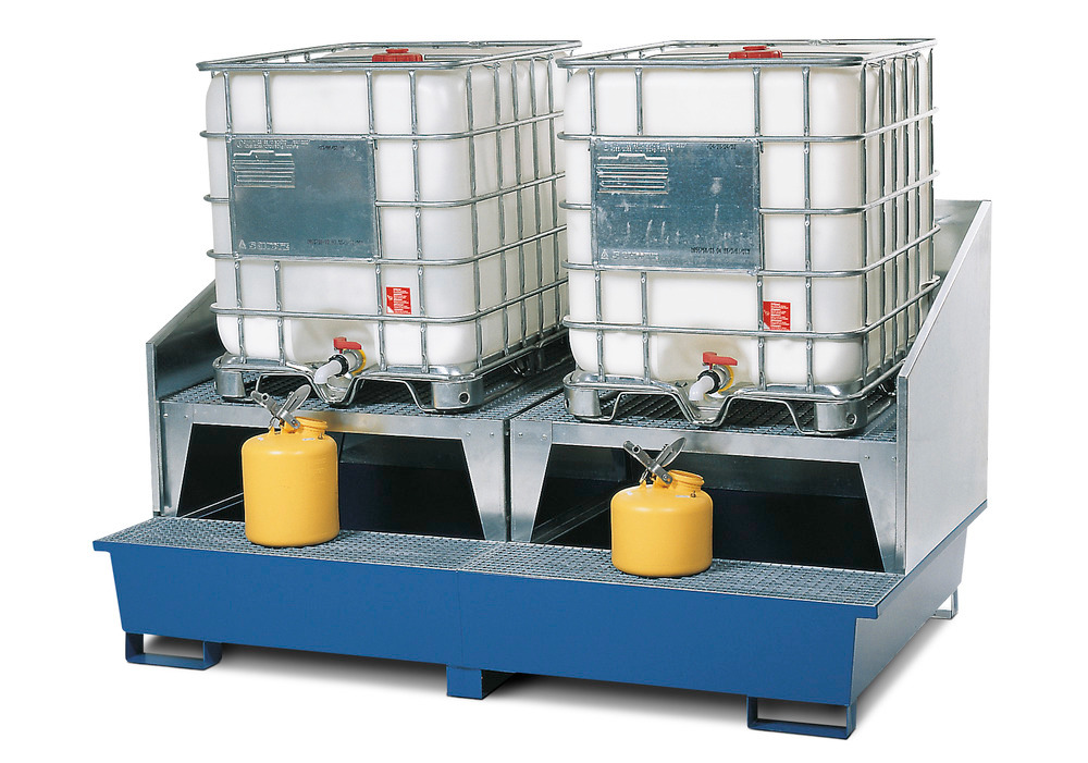 IBC Spill Containment Pallet - 2 IBC Totes - Platform, 2 Stands & Splash Guard Included - 1