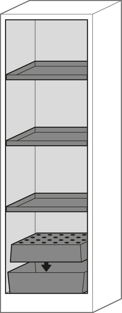 asecos fire-rated hazardous materials cabinet Select FM W-63L, 3 shelves, door grey (left) - 2