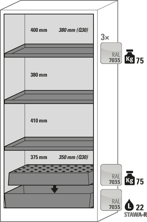 Armário de sub. perig. asecos Basis_Line 30-93, estantes, porta de vidro, antracite/cinza - 3