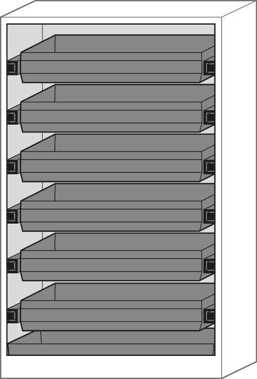 Feuerbeständiger Umluft-Gefahrstoffschrank Custos, Türen grau, mit 6 Auszugswannen, Typ E-126 - 3