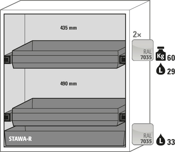 Armoire de sécurité coupe-feu Edition G 122, 2 bacs-tiroirs, portes battantes, grise - 4