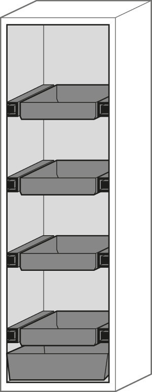 asecos Feuerbeständiger Gefahrstoffschrank Edition, 4 Auszugswannen, Falttür rechts, grau, Typ G64 - 4