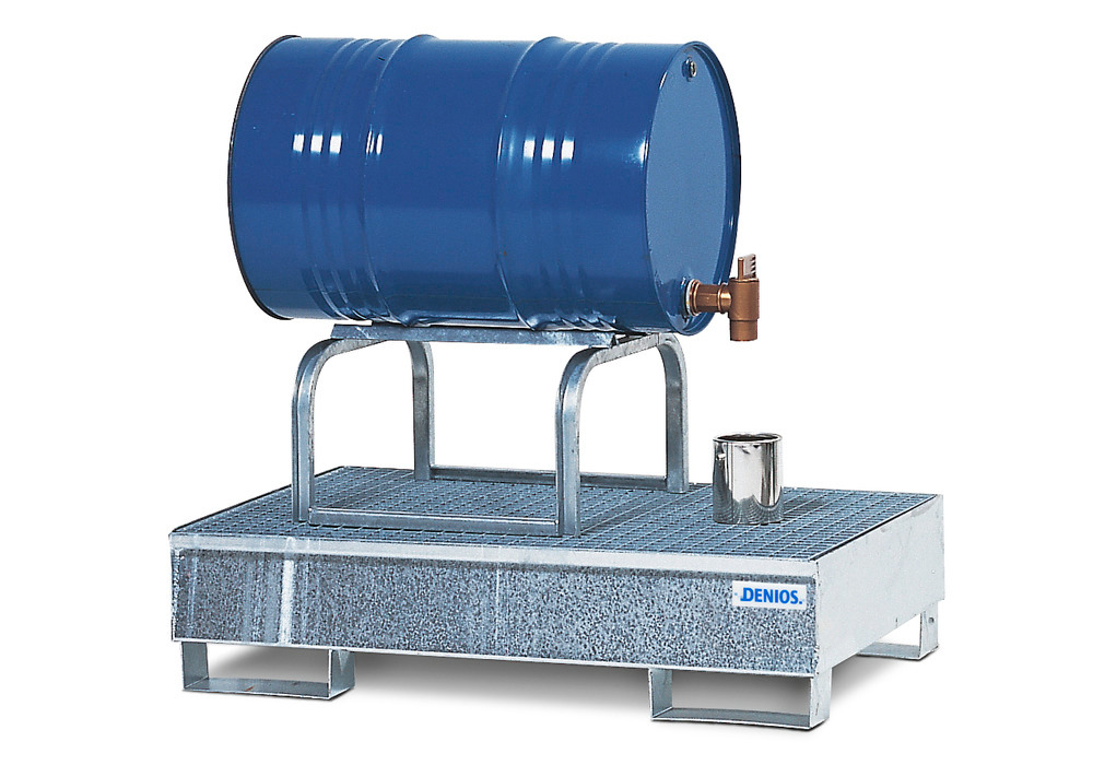 Spill Containment Pallet - 2 Drum Capacity - Drum Cradle - Removable Grating - Galvanized Steel - 1