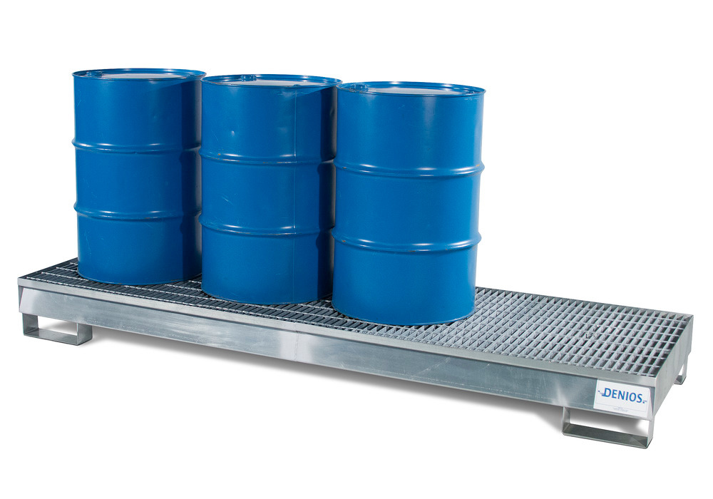 Spill Containment Pallet - 4 Drum Inline - Removable Grating - Forklift Access - Galvanized Steel - 2