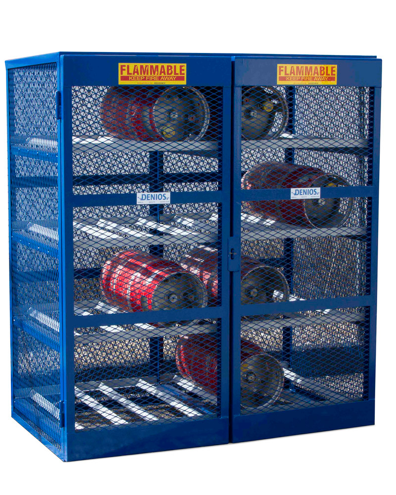 Gas cylinder cage - Horizontal - 16 Cylinders - Lockable Cage - Open Steel Mesh - 1