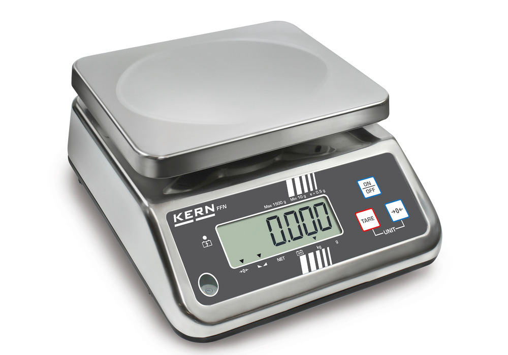 Bilancia KERN FFN da tavolo, in acciaio inox, IP 65, con funzione di taratura, portata max. 15 kg - 1
