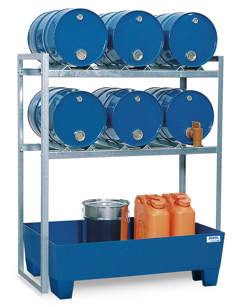 Drum rack FR-S 6-60 for 6 x 60 litre drums, with spill pallet in steel - 1