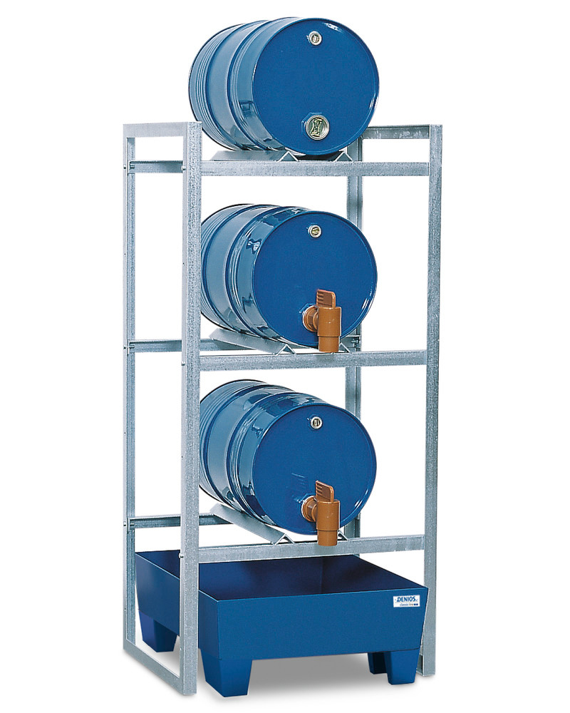 Drum rack FR-S 3-60 for 3 x 60 litre drums, with spill pallet in steel - 1