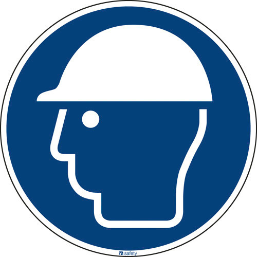 Příkazová značka Použít ochrannou přilbu, ISO 7010, fólie samolepicí, 100 mm, BJ = 10 ks