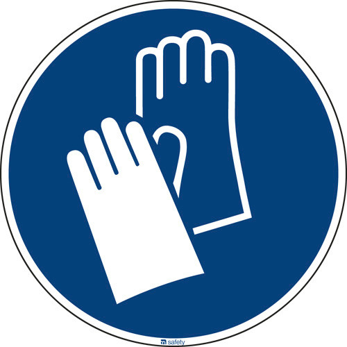 Señal Usar guantes, ISO 7010, lámina autoadhesiva, 100 mm, pack = 10 uds.