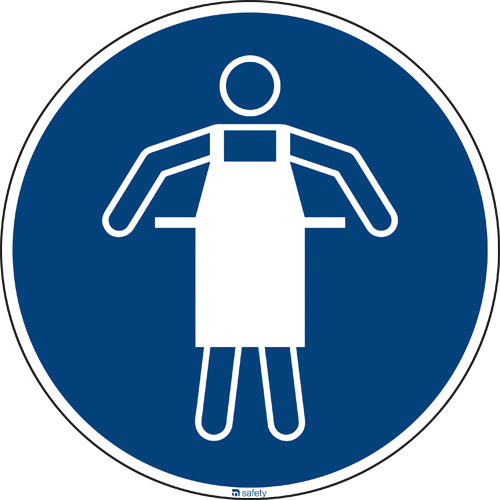 Mandatory sign Wear protective apron, ISO 7010, foil, self-adhesive, 200 mm, Pack = 10 units