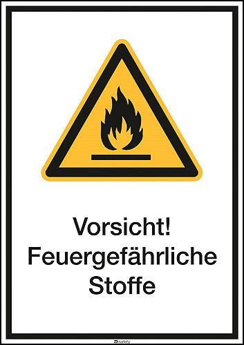 Kombischild "Vorsicht Feuergefährliche Stoffe", ISO 7010, Folie, SK, 210 x 297 mm, VE = 5 Stück - 1