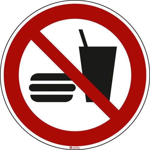 Prohibition sign No eating or drinking, ISO 7010, foil, self-adhesive, 100 mm, Pack = 10 units - 1