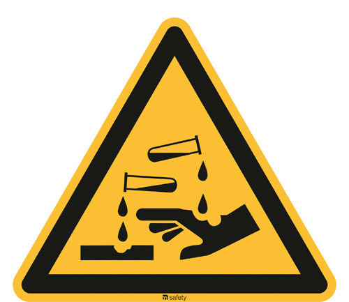 Advarselsskilt "advarsel om etsende stoffer", ISO 7010, folie, 200 mm