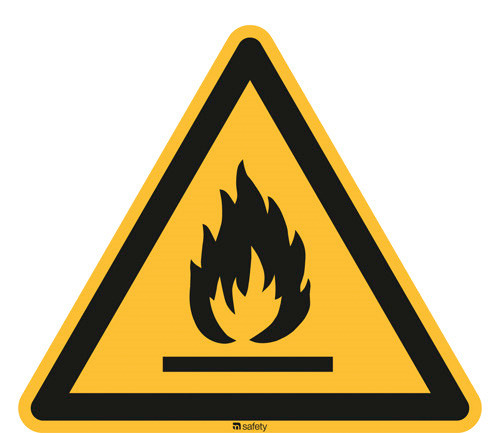 Hazard sign Warning of flammable substances, ISO 7010, foil, s-adh, 100 mm, Pack = 20 units - 1