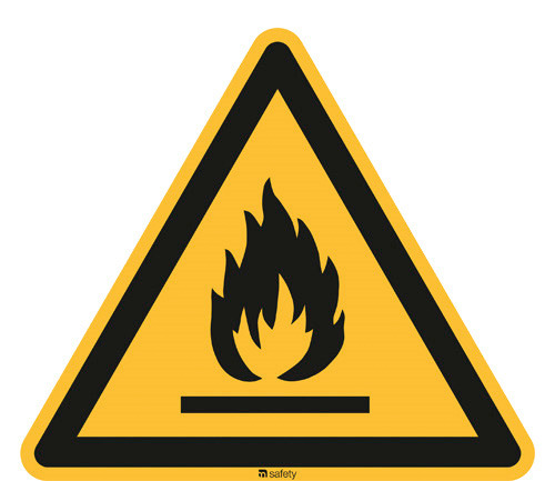 Advarselsskilt advarsel mod brandfarlige medier, ISO 7010, folie, selvklæbende, 200 mm, 10 stk. - 1