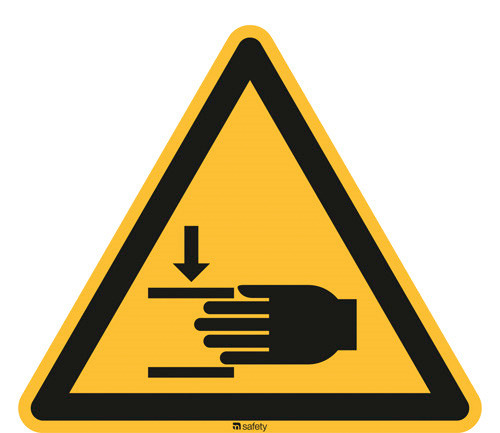 Advarselsskilt advarsel mod kvæstelse af hånd, ISO 7010, folie, selvklæbende, 100 mm, 20 stk. - 1