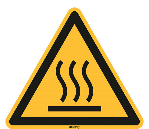 Znak ostrzegawczy „Uwaga, gorąca powierzchnia”, ISO 7010, folia samoprzylepna, 100mm, opak. = 20szt. - 1