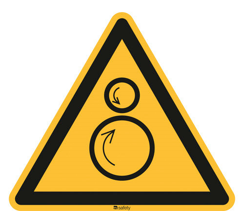 Advarselsskilt advarsel mod maskiner i drift, ISO 7010, folie, selvklæbende, 100 mm, 20 stk.