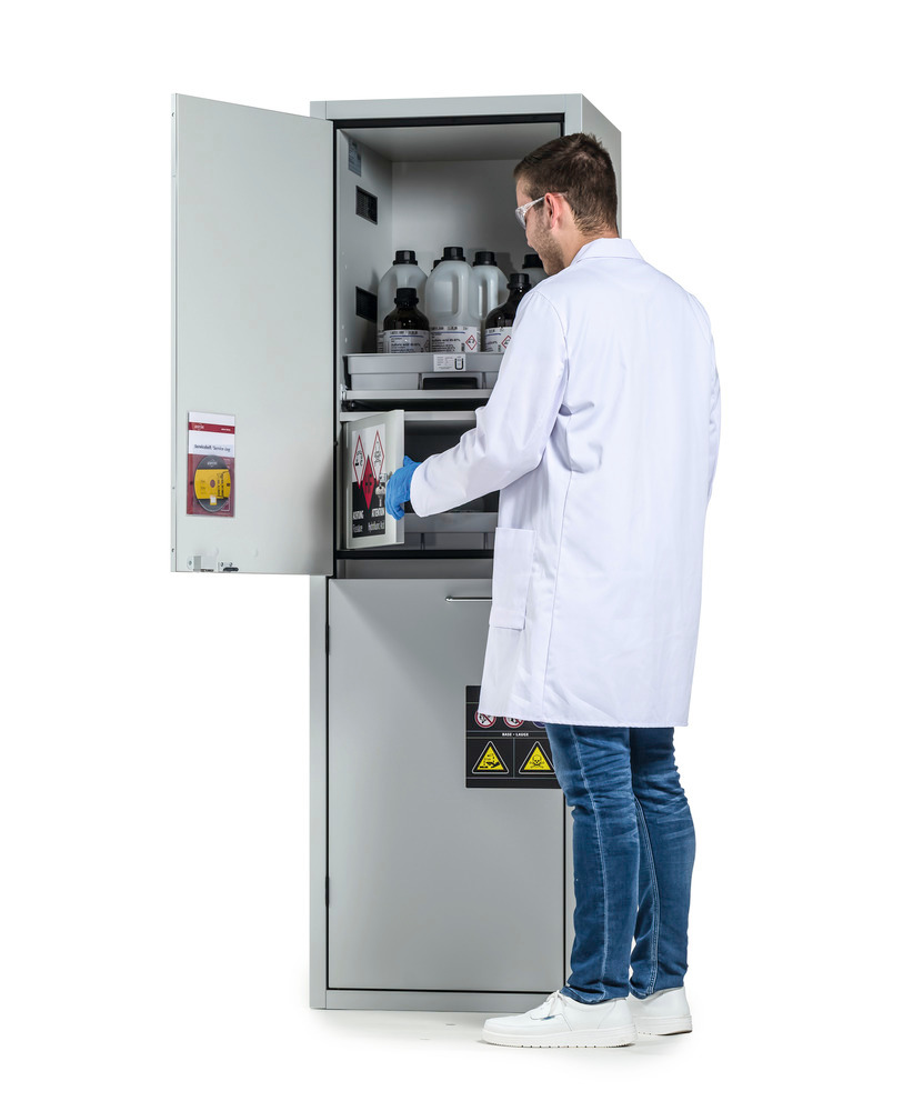 asecos acid and alkali cabinet SL-Plus, with 4 pull-out shelves, 1 hydrofluoric acid comp, door left - 1